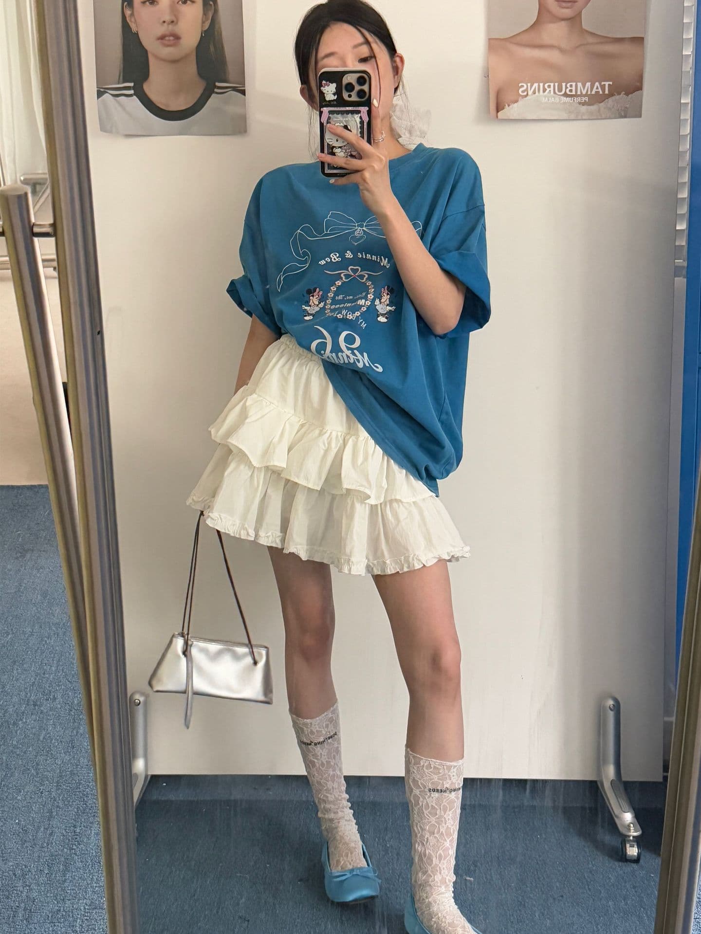 白スカート  ティアードフリル二段プリーツミニスカート