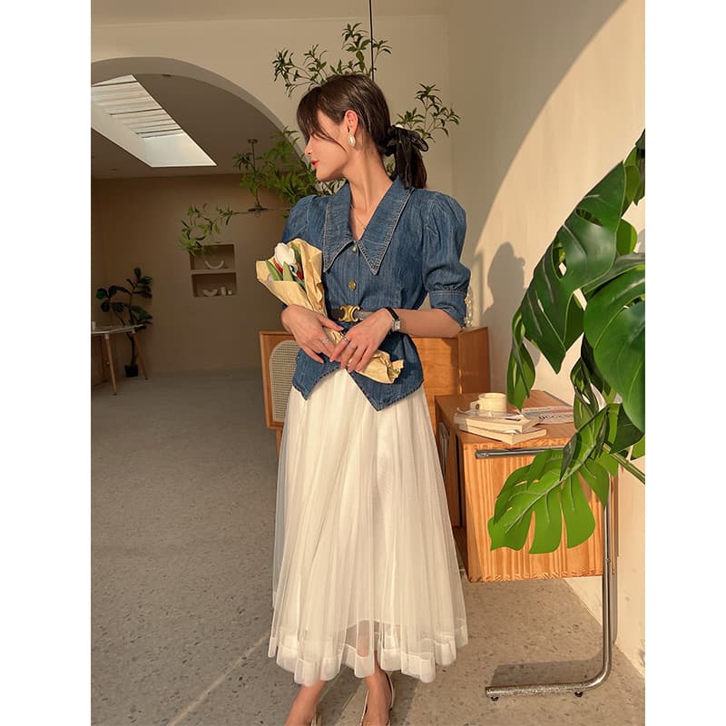 白スカート ふんわりチュールスカート