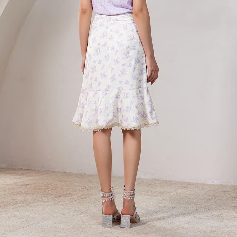 白スカート マーメイド 花柄レース裾スカート