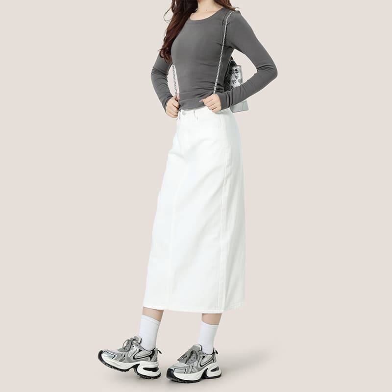 白スカート カジュアルロングタイトスカート