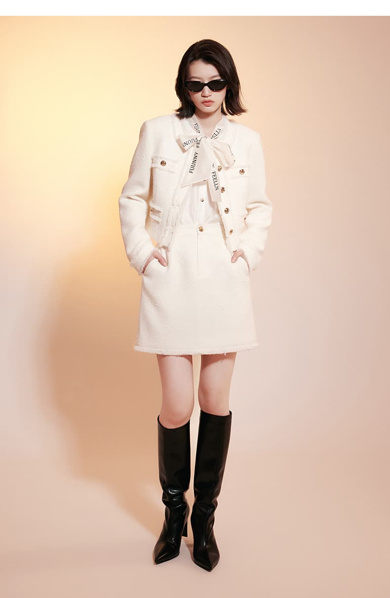 白スカート タイトフリンジ裾ミニスカート