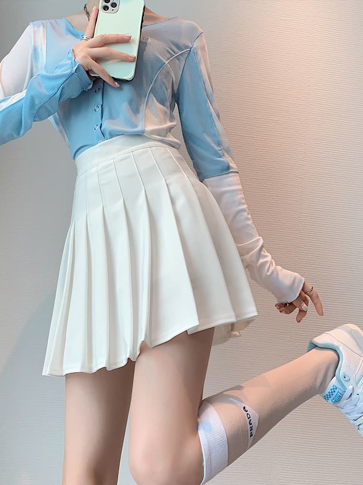 白スカート ミニマリストプリーツスカート