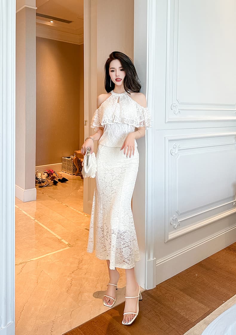 白スカート 上品レース マーメイドロングスカート