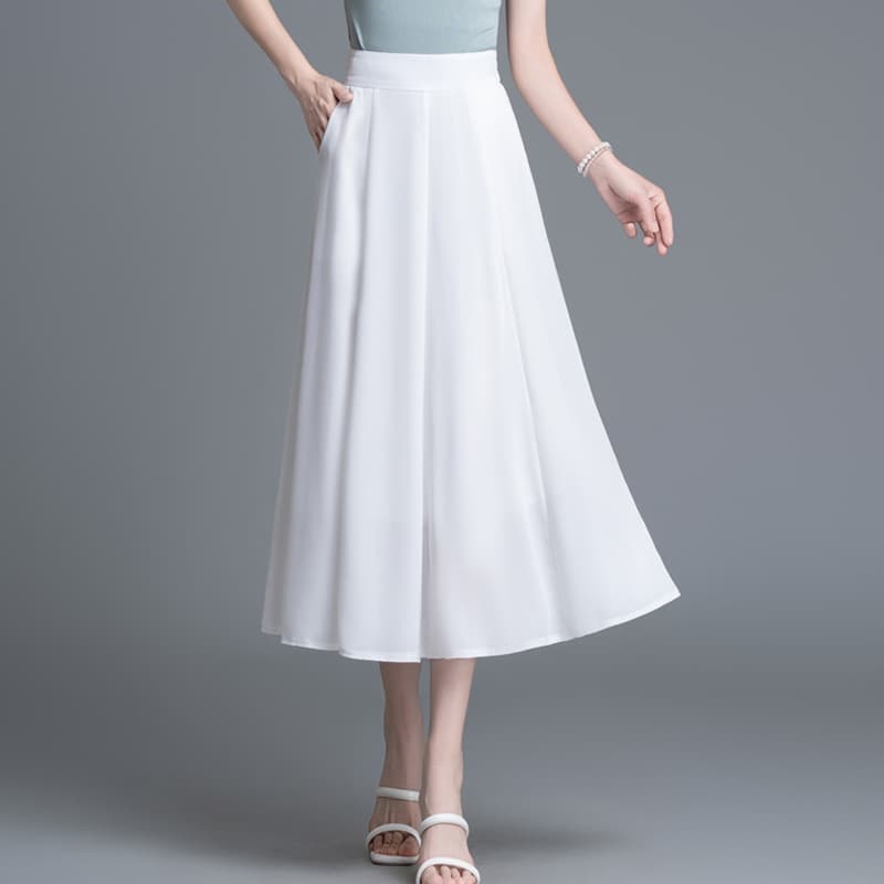 白スカート プリーツ優美な大人スカート