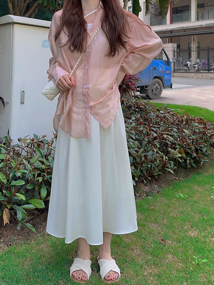 白スカート なめらかシルエットロングスカート