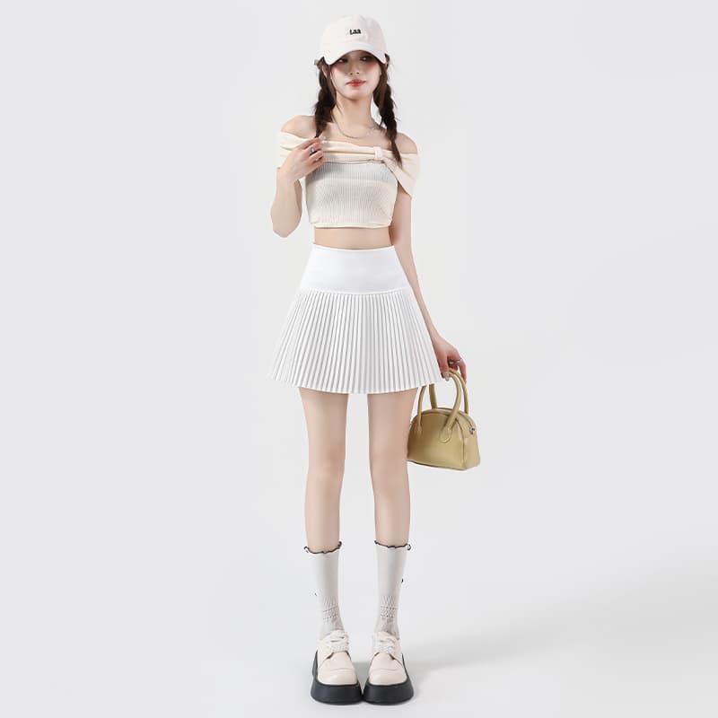 白スカート プリーツシンプルミニスカート