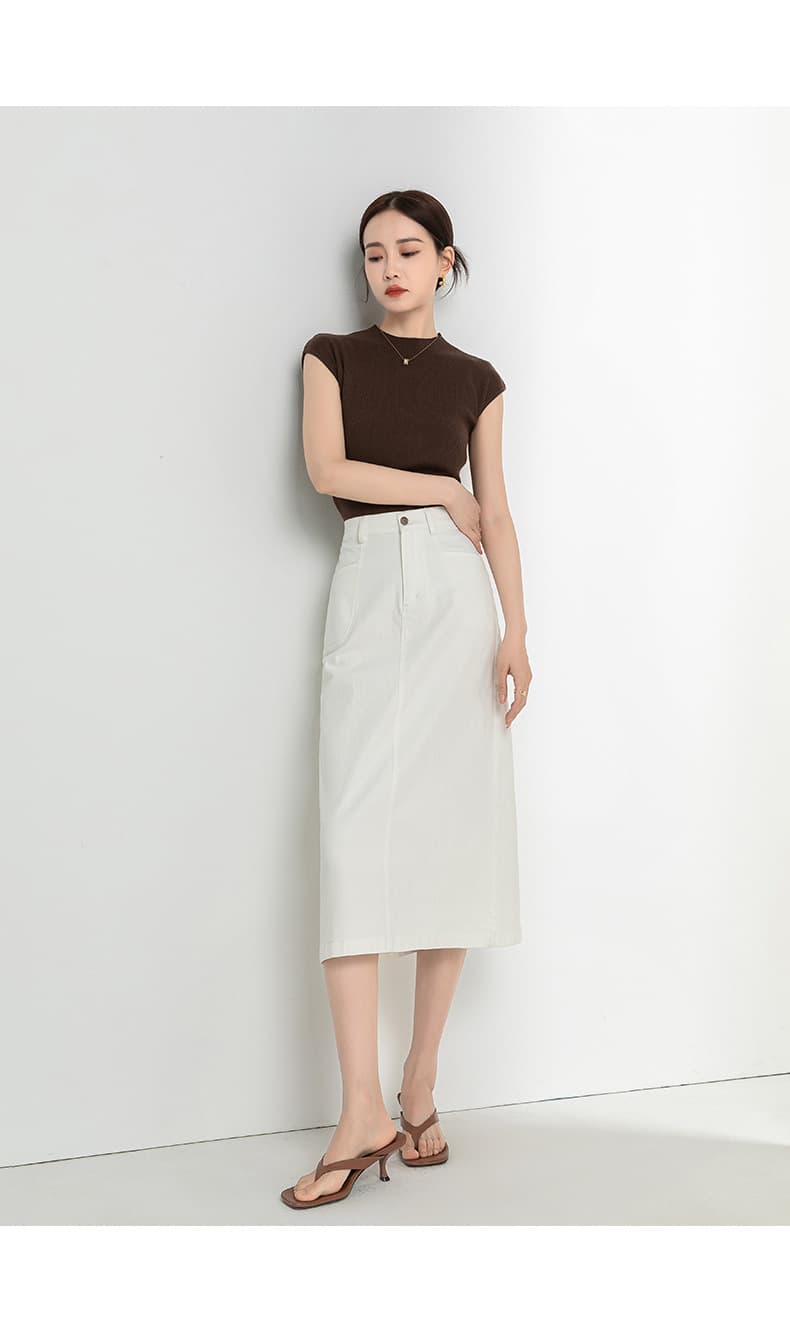 白スカート バックスリットミディスカート