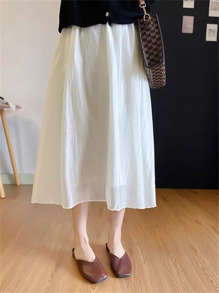 白スカート ふんわりギャザーロングプリーツスカート