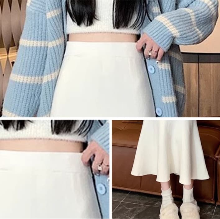 白スカート マーメイドニットスカート【裾広がり】