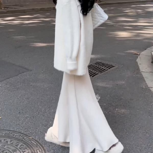 白スカート ふんわりマーメイドロングスカート