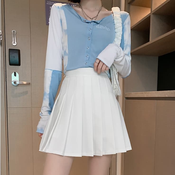 白スカート ミニマリストプリーツスカート