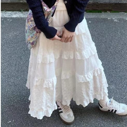 白スカート マルチレイヤード プリーツスカート