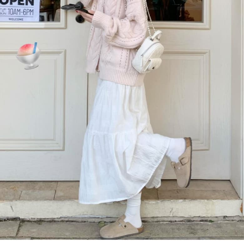 白スカート ティアードロマンス ロングスカート
