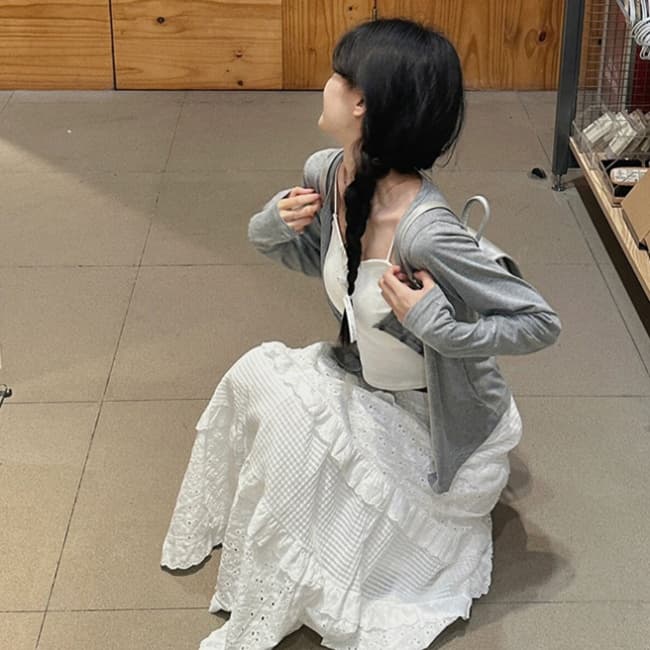 白スカート かぎ針編みティアードフリルスカート