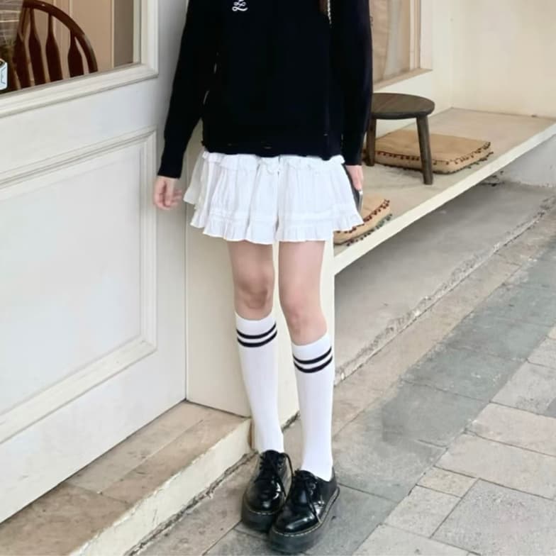 白スカート ゆるふわプリーツミニスカート