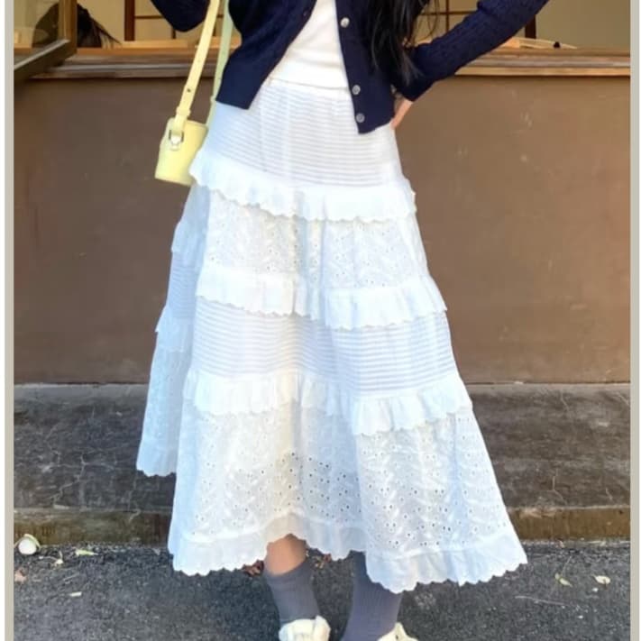 白スカート ティアードレース フリルスカート