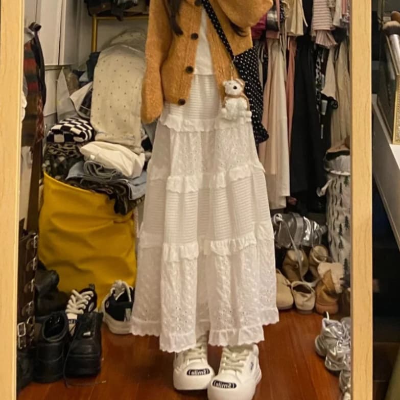 白スカート ティアードレース フリルスカート