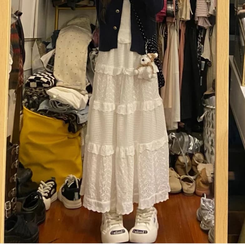 白スカート ティアードレース フリルスカート