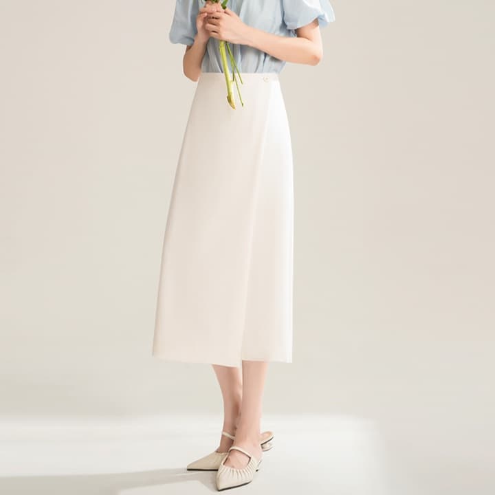 白スカート すっきりシルエット膝下スカート