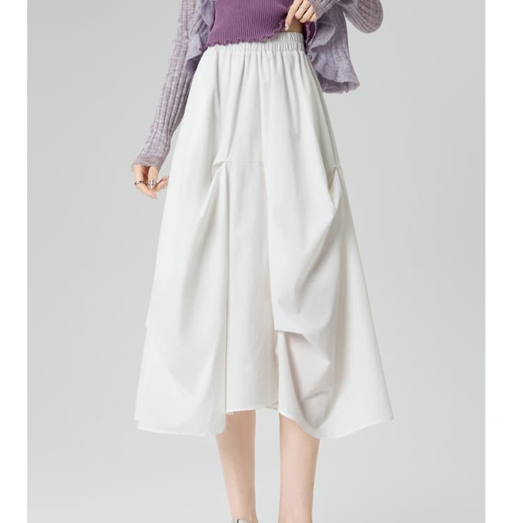 白スカート 優美なプリーツロングスカート