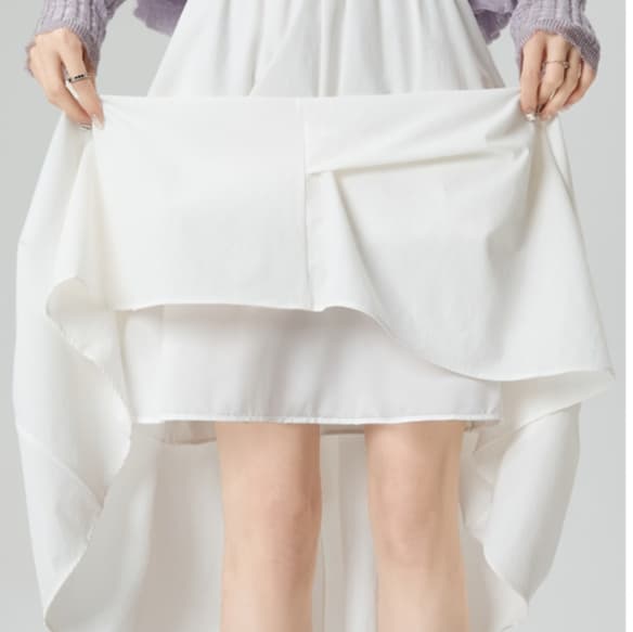 白スカート 優美なプリーツロングスカート