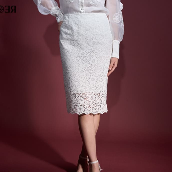 白スカート フラワーレースタイトスカート