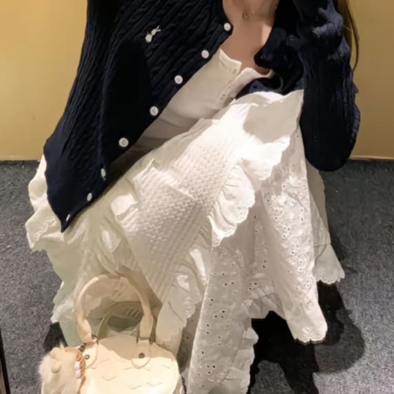 白スカート シフォン重ね二段フリルスカート