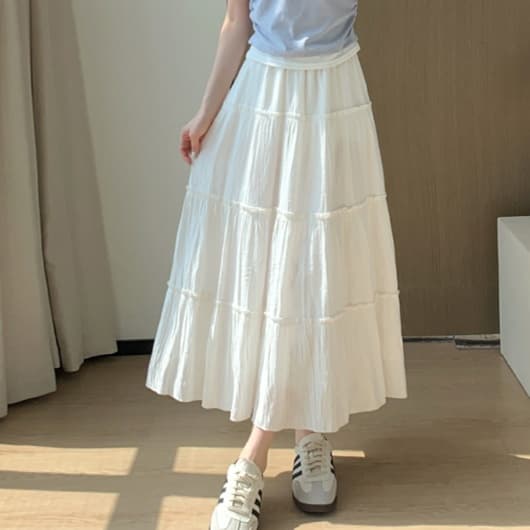 白スカート ティアードフレア マキシスカート