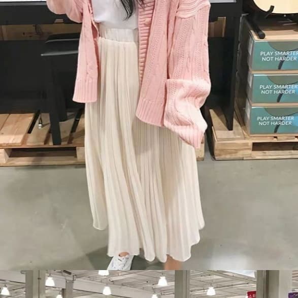 白スカート なめらかプリーツロングスカート