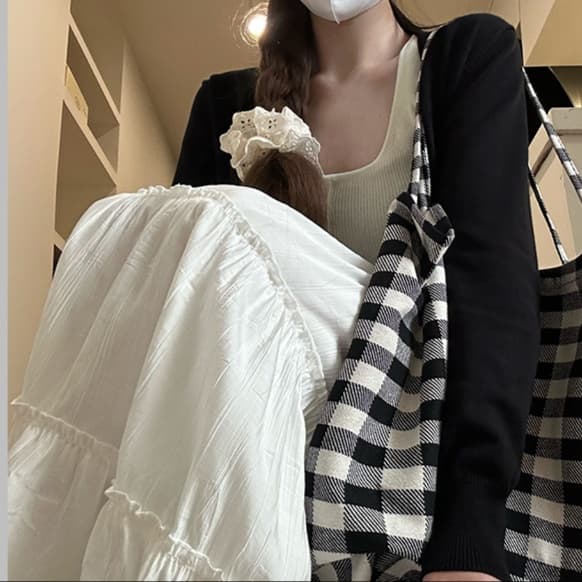 白スカート ふんわりティアードロングスカート