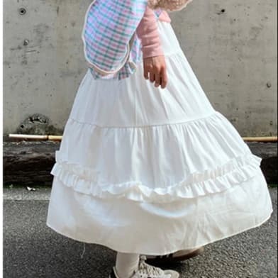 白スカート ティアードフリルロングスカート