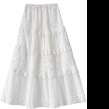 白スカート 刺繍レース ティアードフレアスカート