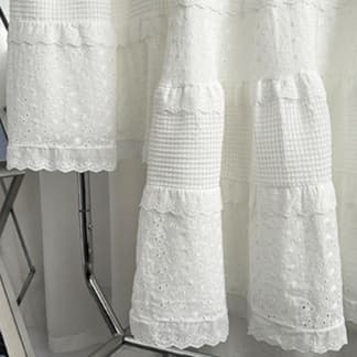 白スカート 刺繍レース ティアードフレアスカート