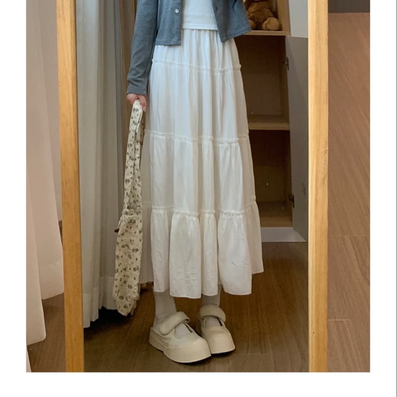 白スカート ふんわり甘やか ティアードスカート