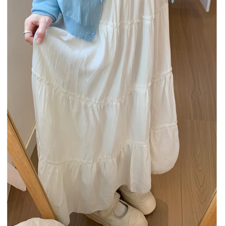 白スカート ふんわり甘やか ティアードスカート