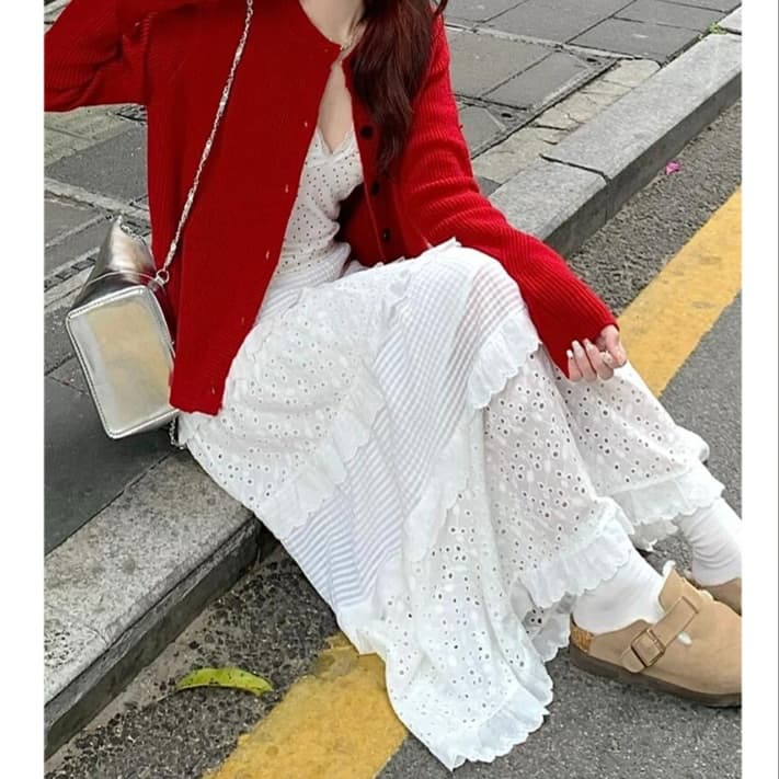 白スカート ふんわりティアードロングスカート