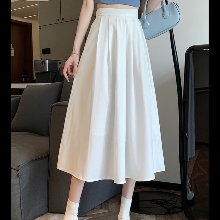 白スカート やわらかプリーツロングスカート
