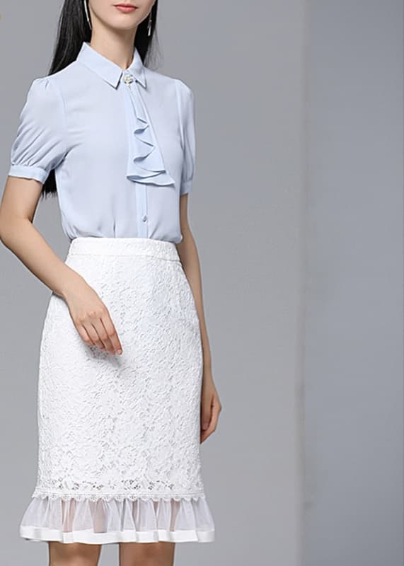 白スカート マーメイドレース切替スカート