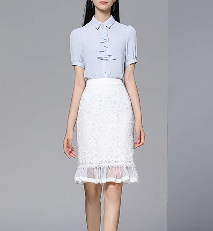 白スカート マーメイドレース切替スカート