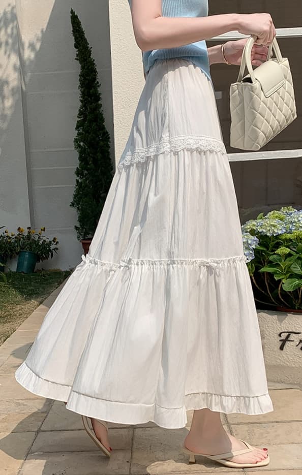 白スカート フレアシフォンロングスカート