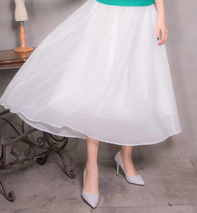 白スカート フレア優美なロマンチックブリーツチュールスカート