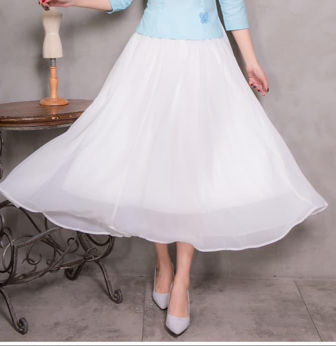白スカート フレア優美なロマンチックブリーツチュールスカート