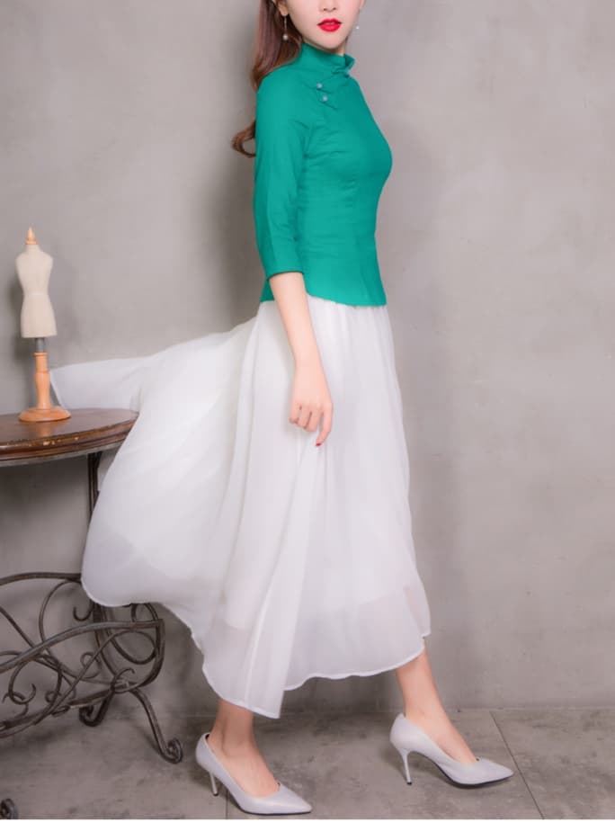 白スカート フレア優美なロマンチックブリーツチュールスカート