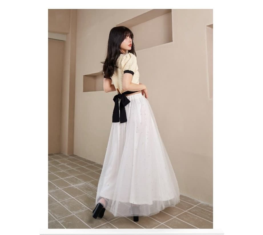白スカート フレアドリーミーチュールロングスカート