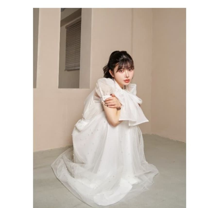 白スカート フレアドリーミーチュールロングスカート