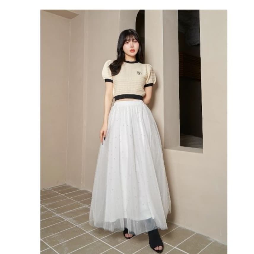 白スカート フレアドリーミーチュールロングスカート
