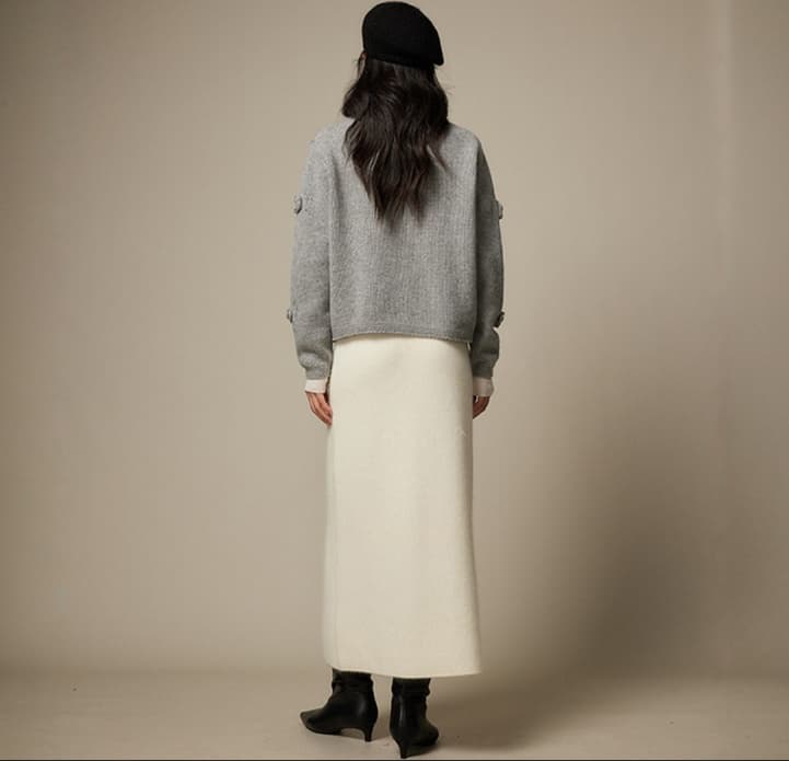 白スカート タイトしなやかウール混ロングスカート