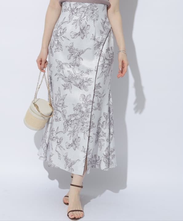 白スカート マーメイド 花模様ロングスカート
