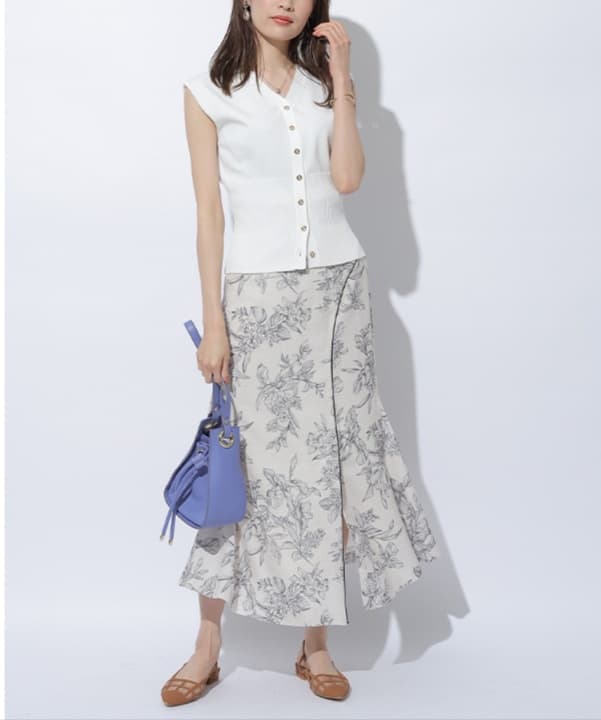 白スカート マーメイド 花模様ロングスカート