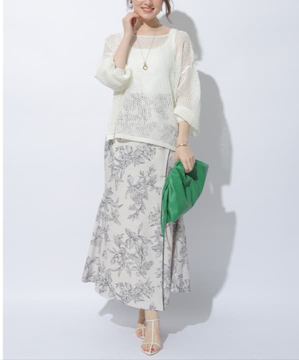 白スカート マーメイド 花模様ロングスカート